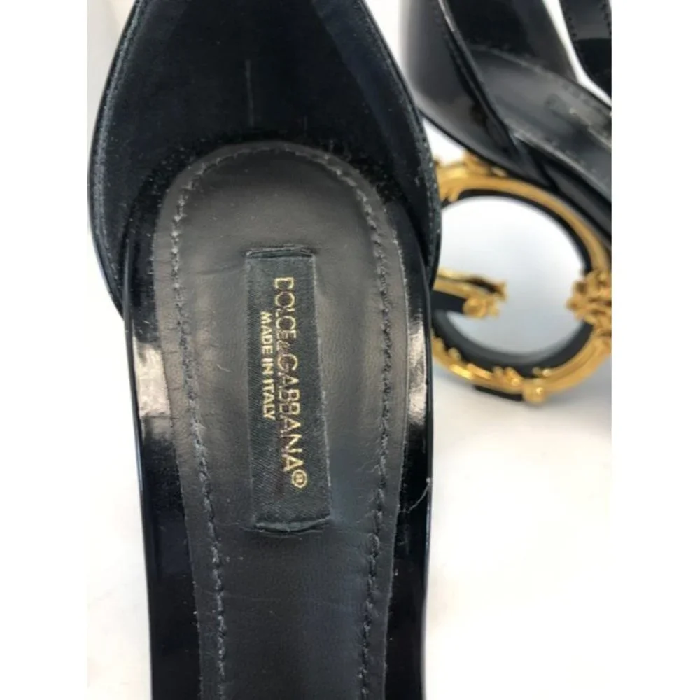 Dolce And Gabbana Black Sculpted Heel Patent Leather Sandals Size EU:36.5